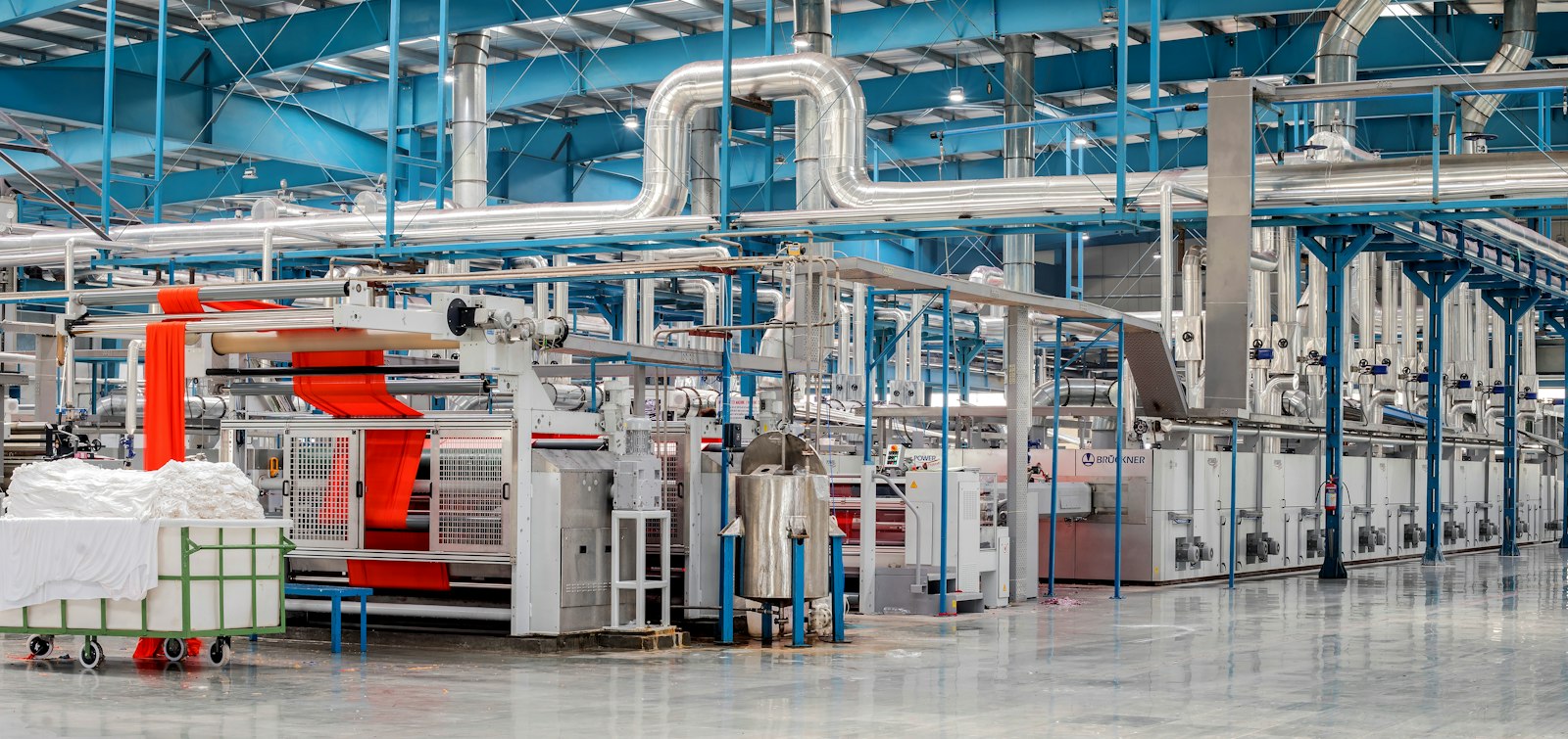 Textile finishing line inside an industrial plant