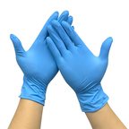 Pair of blue nitrile disposable gloves, palms together