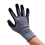 Grey knit glove with a black nitrile-coated palm