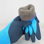 Navy winter work glove with a blue latex palm and fleece lining
